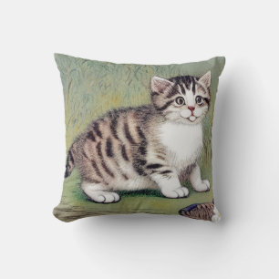 Vintag Striped Kitten Illustration Kissen