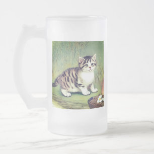 Vintag Striped Kitten Illustration Mattglas Bierglas