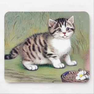 Vintag Striped Kitten Illustration Mousepad