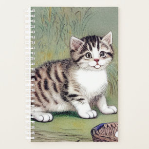 Vintag Striped Kitten Illustration Planer