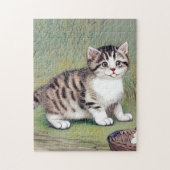 Vintag Striped Kitten Illustration Puzzle (Vertikal)