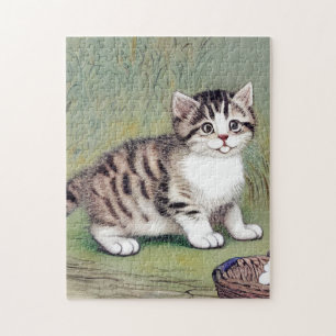 Vintag Striped Kitten Illustration Puzzle