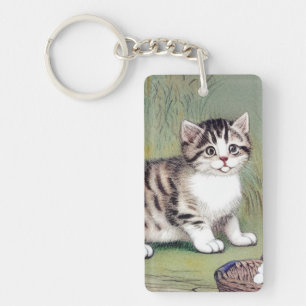 Vintag Striped Kitten Illustration Schlüsselanhänger