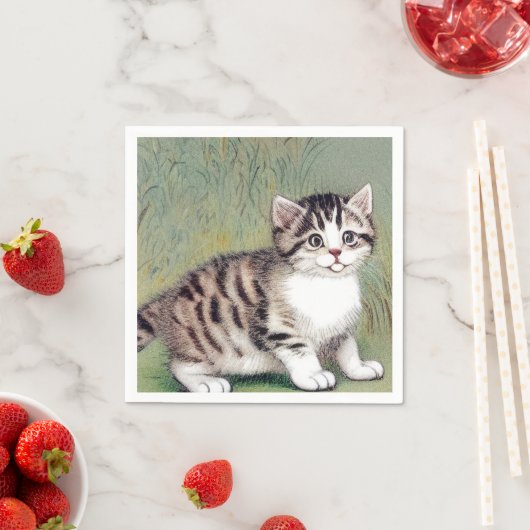 Vintag Striped Kitten Illustration Serviette (Beispiel)