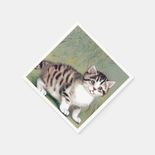 Vintag Striped Kitten Illustration Serviette (Ecke)