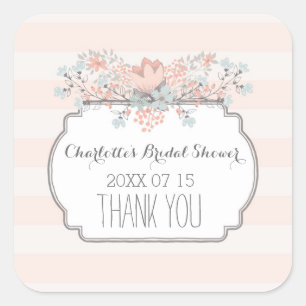 Vintag Stripes Floral Brautparty Gefälligetags Quadratischer Aufkleber