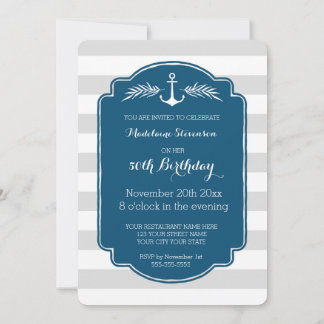 Vintag Stripes Nautical 50. Geburtstagsparty Einladung