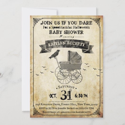 Vintag Stroller Halloween Kinderdusche Einladung (Vorderseite)