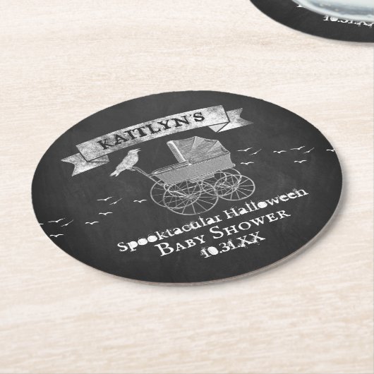 Vintag Stroller Halloween Kinderdusche Runder Pappuntersetzer (Angewinkelt)