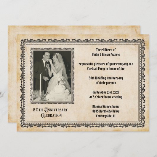 Vintag Style 50th Anniversary Celebration Einladung (Vorne/Hinten)