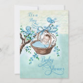 Vintag Style Baby Boy & Birds Babydusche Einladung (Vorderseite)