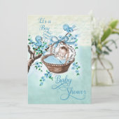 Vintag Style Baby Boy & Birds Babydusche Einladung (Stehend Vorderseite)