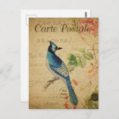 Vintag Style Blue Bird Französische Karte Postale (Vorne/Hinten)