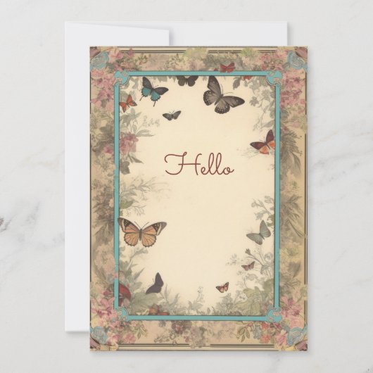 Vintag Style Blume Schmetterlinge Hallo Flat (Vorderseite)