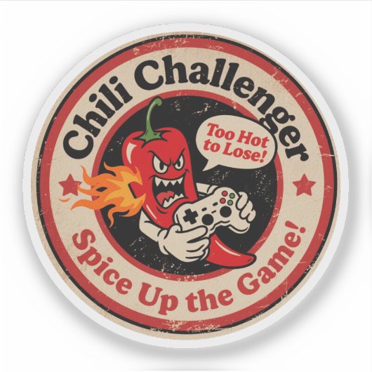 Vintag Style Cartoon Chili mit Controller Gamer Aufkleber (Vorderseite)