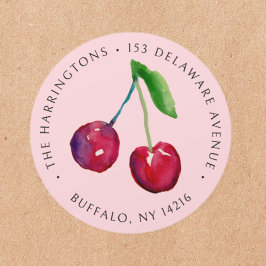 Vintag Style Cherries HandGezeichnet Rücksendeadre Runder Aufkleber