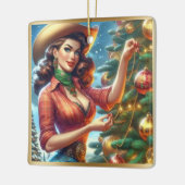 Vintag Style Cowgirl Weihnachtsfest Keramikornament (Links)