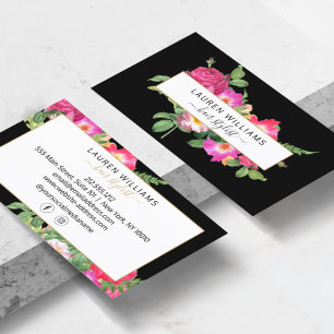Vintag Style Designer Floral Black Visitenkarte