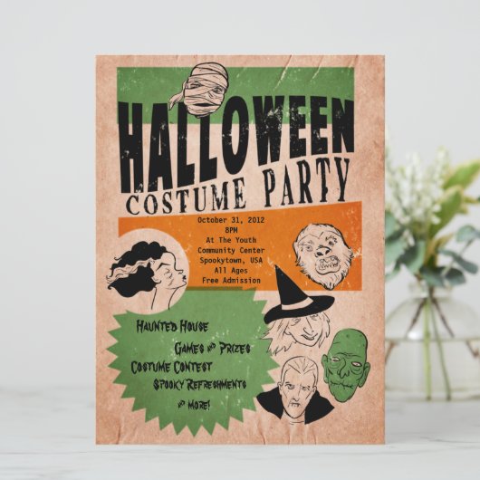 Vintag Style Halloween Costume Party Einladung (Stehend Vorderseite)