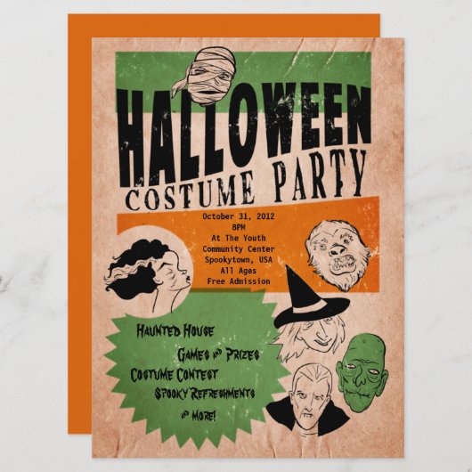 Vintag Style Halloween Costume Party Einladung (Vorne/Hinten)