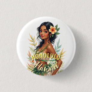 Vintag Style Hawaii Travel Honolulu Hula Girl Button