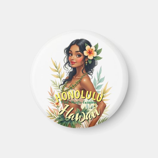 Vintag Style Hawaii Travel Honolulu Hula Girl Magnet (Vorne)