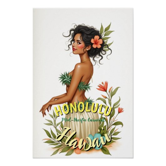 Vintag Style Hawaii Travel Honolulu Hula Girl Poster (Vorderseite)