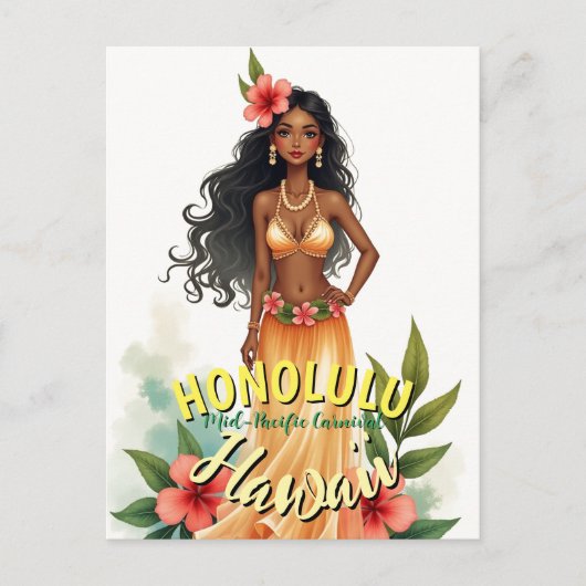 Vintag Style Hawaii Travel Honolulu Hula Girl Postkarte (Vorderseite)