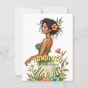 Vintag Style Hawaii Travel Honolulu Hula Girl Postkarte
