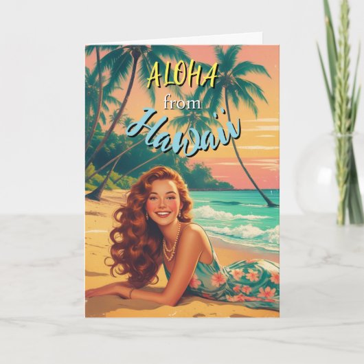 Vintag Style Hawaiian Travel Aloha aus Hawaii Karte (Vorderseite)