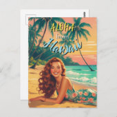 Vintag Style Hawaiian Travel Aloha aus Hawaii Postkarte (Vorne/Hinten)
