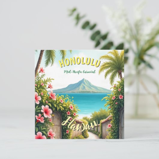 Vintag Style Hawaiian Travel Honolulu Card (Stehend Vorderseite)