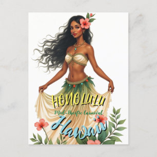 Vintag Style Hawaiian Travel Honolulu Hula Girl Feiertagspostkarte