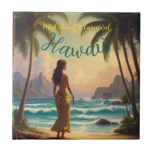Vintag Style Hawaiian Travel Honolulu Hula Girl Fliese
