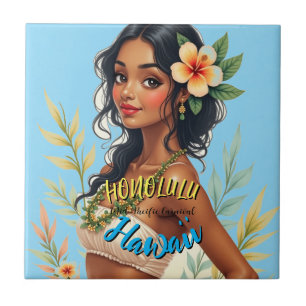 Vintag Style Hawaiian Travel Honolulu Hula Girl Fliese