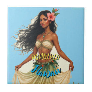 Vintag Style Hawaiian Travel Honolulu Hula Girl Fliese