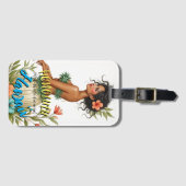 Vintag Style Hawaiian Travel Honolulu Hula Girl Gepäckanhänger (Vorderseite (Horizontal))