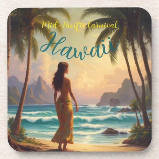 Vintag Style Hawaiian Travel Honolulu Hula Girl Getränkeuntersetzer (Vorderseite)