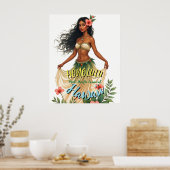 Vintag Style Hawaiian Travel Honolulu Hula Girl Poster (Küche)