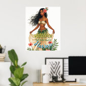 Vintag Style Hawaiian Travel Honolulu Hula Girl Poster (Heimbüro)