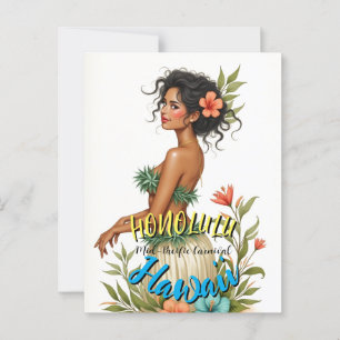 Vintag Style Hawaiian Travel Honolulu Hula Girl Postkarte