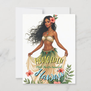 Vintag Style Hawaiian Travel Honolulu Hula Girl Postkarte