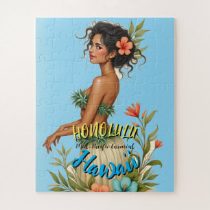 Vintag Style Hawaiian Travel Honolulu Hula Girl Puzzle
