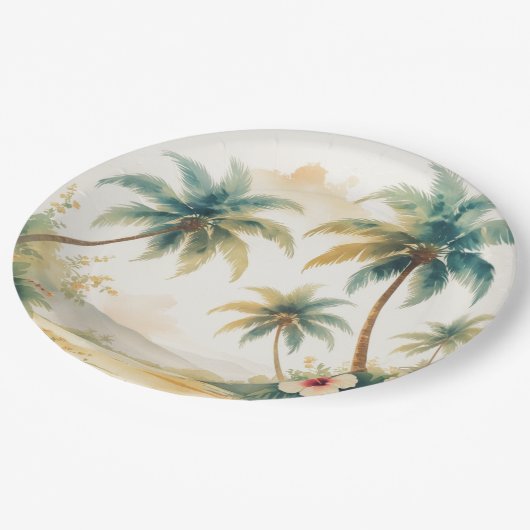 Vintag Style Hawaiian Travel Honolulu Pappteller (Schrägansicht)