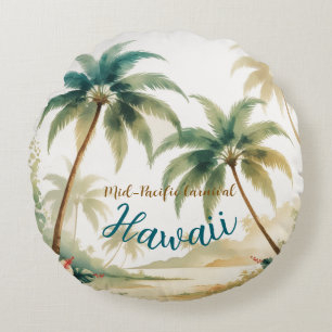 Vintag Style Hawaiian Travel Honolulu Rundes Kissen