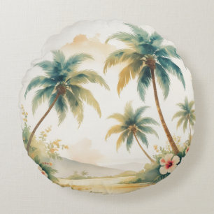 Vintag Style Hawaiian Travel Honolulu Rundes Kissen
