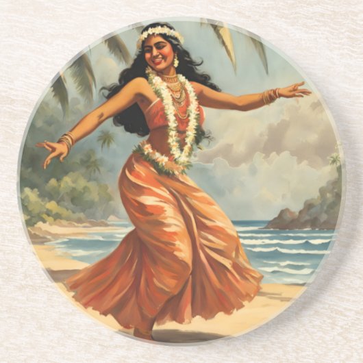 Vintag Style Hawaiian Travel Hula Girl Dancing Getränkeuntersetzer (Vorne)