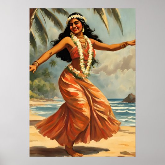 Vintag Style Hawaiian Travel Hula Girl Dancing Poster (Vorne)