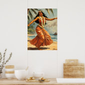 Vintag Style Hawaiian Travel Hula Girl Dancing Poster (Küche)