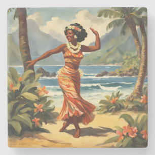 Vintag Style Hawaiian Travel Hula Girl Dancing Steinuntersetzer